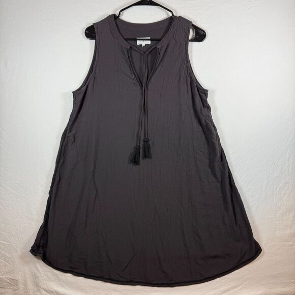 Lou & Grey Dresses & Skirts - Lou & Grey Charcoal Tassel Tie Swing Dress Sleeveless Size L